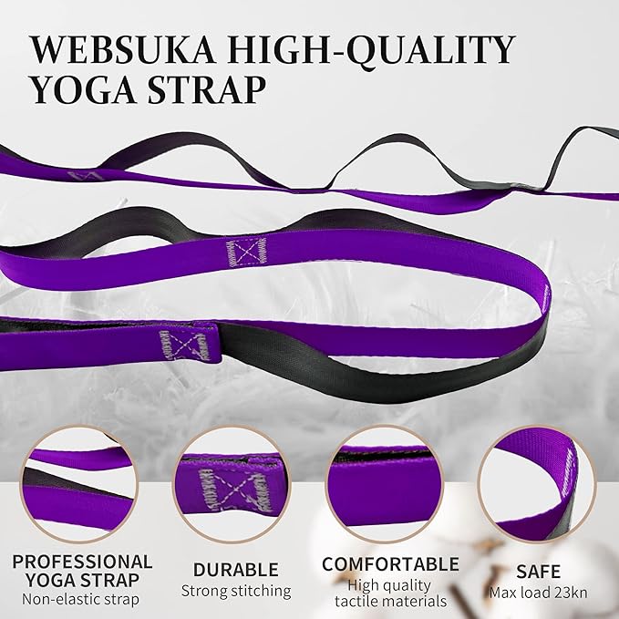 Stretching Strap Yoga Strap, 10 Loops Non-Elastic Stretch Bands Helps Women and Men Improve Flexibility for Home Workout, Physical Therapy, Pilates, Exercise, Dance, Comes with Door Anchor-GravixFit