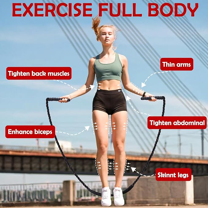 Jump Rope, Weighted Jump Rope for Men Women, 2.8lb Heavy Jumping Ropes for Fitness, Adult Skipping Rope for Home Gym Exercise, Improve Strength and Building Muscle Workout Equipment-GravixFit