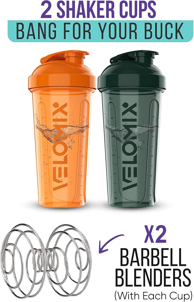 '-2 Pack- 28 oz Protein Shaker Bottles for Protein Mixes - 2x Wire Whisk | Leak Proof Shaker Cups for Protein Shakes | Protein Shaker Bottle Pack | Shakers for Protein Shakes-Green&Orange-GravixFit