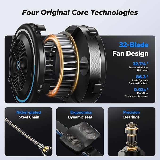 MERACH Rowing Machines for Home, Adjustable Air Resistance Professional Indoor Rowing Machine, Ergonomic Comfort Seat, Performance Monitor and Device Holder, Easy Storage-GravixFit