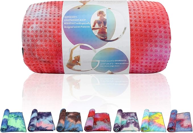 Yoga Towels , Non Slip Hot Yoga Towel Skidless Waffle Texture, 100% Absorbent Odorless Microfiber Yoga Blanket, Standard Sized 24 inchx72 inch Mat Towel (Pink & Red)1-GravixFit
