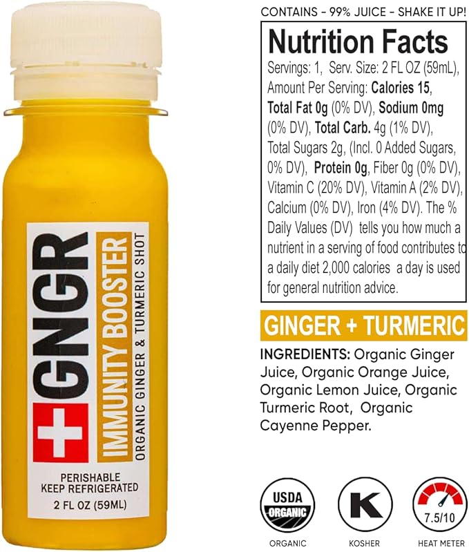 '+GNGR 24 Shots Variety Pack of Organic Immunity Boosting Ginger Shots - Cold Pressed Ginger Shots for All Natural Digestive and Immune Support - Nothing Artificial - USDA Organic (2 Fl Oz, 24 Pack)-GravixFit