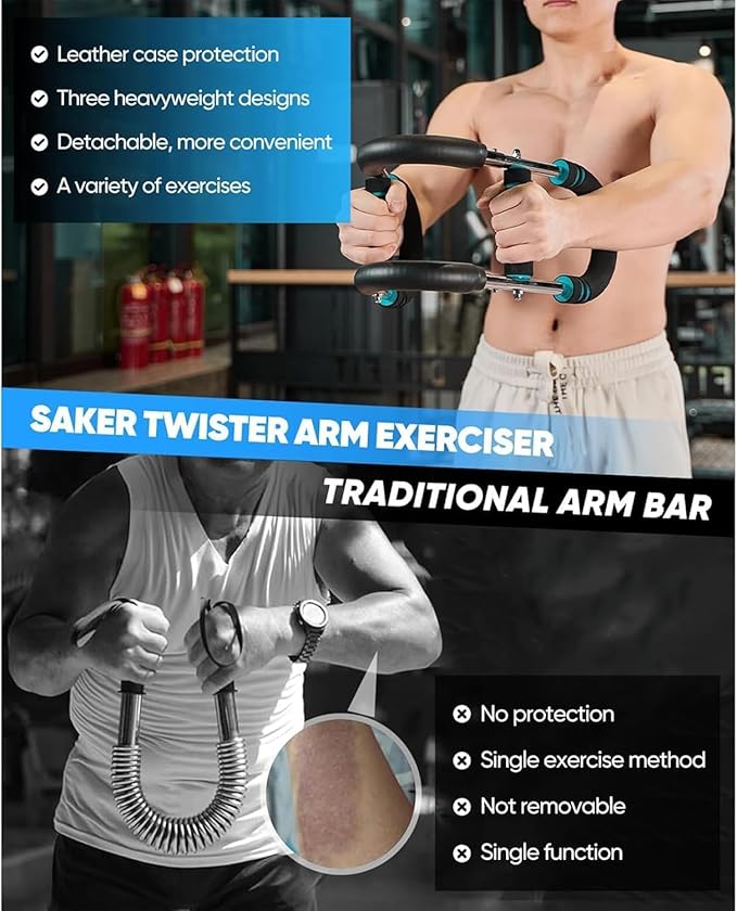 LYKAN Twister Arm Trainer, 40-100lb Adjustable Chest Workout Equipment, Arm Trainer, Twister Arm Trainer, Portable Power Twister Bar, Detachable Design Fitness Anywhere-GravixFit