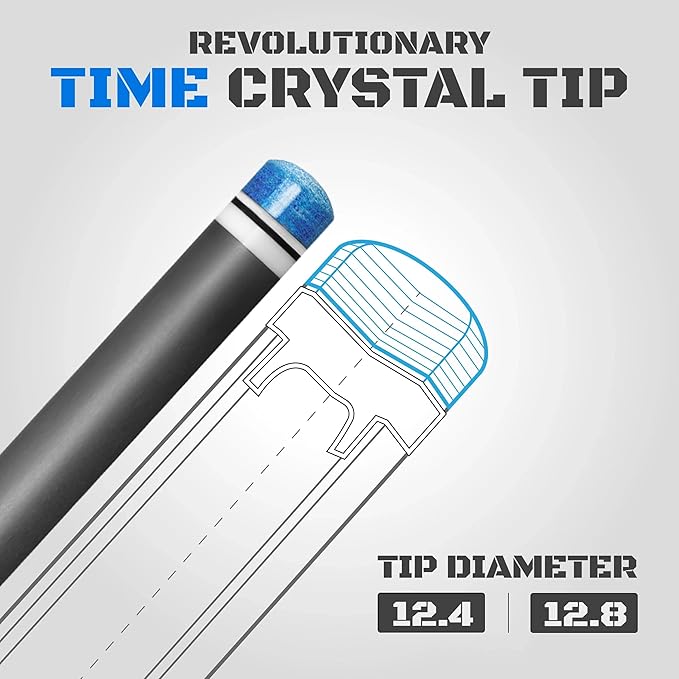 RHINO Nebula 2 Pool Cue - 100% Carbon Fiber Shaft & Composite Butt. Time Crystal Tip, Pro Taper Design, 12.4 mm,12.8 mm. 3/8-8 Joint, 3D Friction Grip. Low Deflection Pool Cue