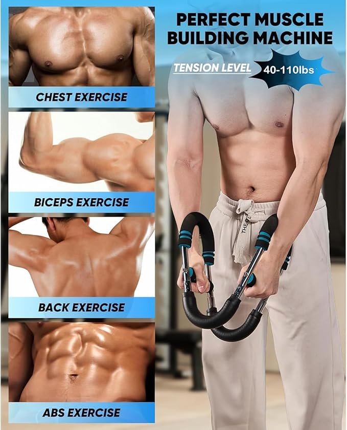 LYKAN Twister Arm Trainer, 40-100lb Adjustable Chest Workout Equipment, Arm Trainer, Twister Arm Trainer, Portable Power Twister Bar, Detachable Design Fitness Anywhere-GravixFit