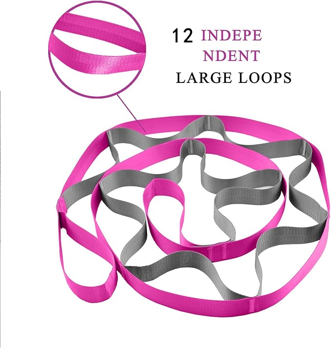 SANKUU Yoga Straps Stretching Strap with 12 Loops Workout Poster, Straps for Stretching Physical Therapy Equipment Long Stretch Out Bands for Exercise, Pilates and Gymnastics for Women Men-GravixFit