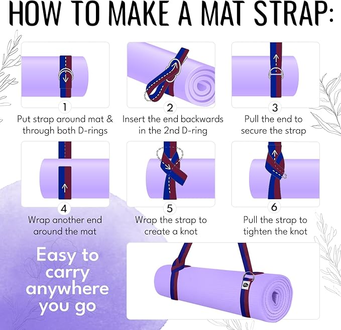 TECEUM Yoga Strap & Mat Strap – 2 IN 1 – Cotton – 6 ft 8 ft 10 ft (30+ colors) – Adjustable Non-Slip Belt for Yoga, Pilates, Stretching, Physical Therapy, Fitness & Home Workout – For Carrying Mats-GravixFit