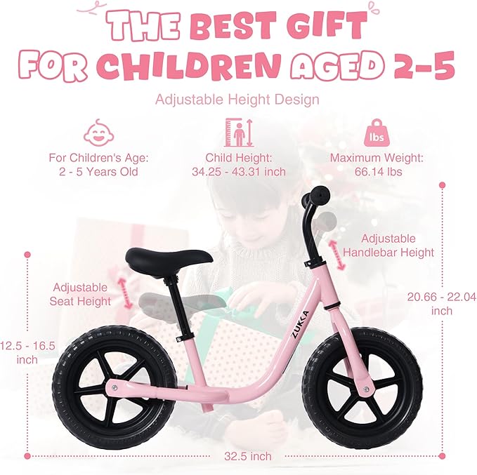 12 inch Toddler Balance Bike Adjustable Handlebar & Seat Anti-Slip Grip Suitable for 2-5 Years Old with Footrest Lightweight for Tolddlers Boys Girls Multiple Colors to Choose-GravixFit