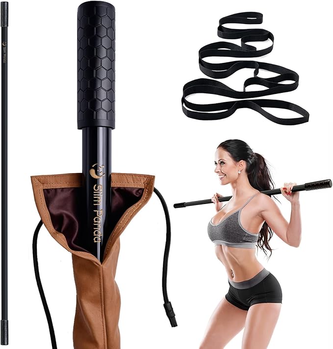 Slim Panda Yoga Stick, 5ft Natural Bamboo Stick with Rubber Ends, Exercise Stretching Stick for Yoga, Stretching, Balance and Correcting Posture, Rehabilitation Physical Therapy Aids-GravixFit