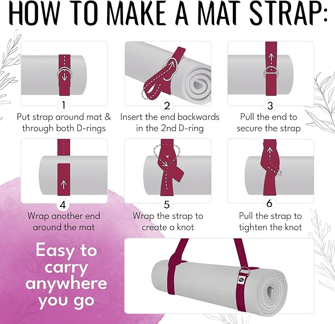 TECEUM Yoga Strap & Mat Strap – 2 IN 1 – Cotton – 6 ft 8 ft 10 ft (30+ colors) – Adjustable Non-Slip Belt for Yoga, Pilates, Stretching, Physical Therapy, Fitness & Home Workout – For Carrying Mats-GravixFit