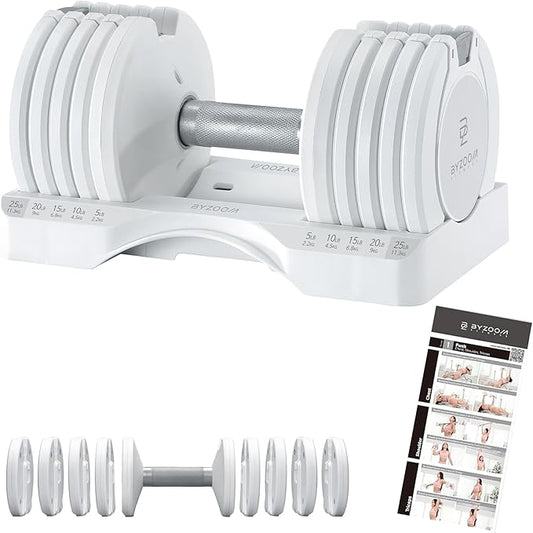 Adjustable Dumbbell – 12.5/25lb Single Unit OR Set of 2 – 5-in-1 Adjustable Weight for Home Gym, Strength Training & Fitness Workouts, White OR Black-GravixFit
