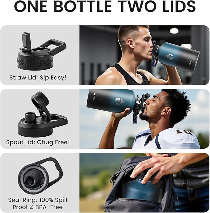 128oz Insulated Water Bottle, Triple Wall Vacuum Stainless Steel Water Bottles - Keeps Cold 48H, Reusable One Gallon Jug for Gym, Sports, Camping, Hiking,Travel, Midnight Blue Speckle-GravixFit