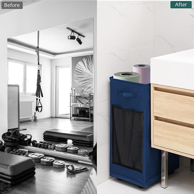 Yoga Mat Storage Racks, Home Gym Storage Rack with Wheels, Yoga Mat Holder Side 2 Mesh Pockets, Yoga Storage Basket Holds 4 Yoga Mats, 2 Foam Rollers, 6 Resistance Bands-GravixFit