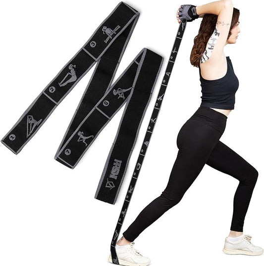 Elastic Yoga Strap with 11 Loops – Premium Stretch Band for Flexibility, Physical Therapy, Pilates, Leg & Full-Body Exercises – Non-Slip Fabric Resistance Band for Mobility & Strength Training-GravixFit