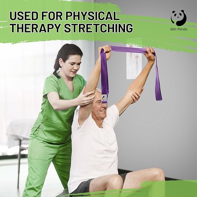 Slim Panda Yoga Strap for Stretching,Cotton Yoga Strap with Adjustable D-Ring Buckle,Non-Elastic Yoga Belt for Pilates,Gym Workouts,Physical Therapy,Improve Flexibility-GravixFit