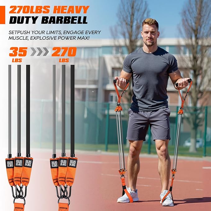 Pilates Bar Kit with Resistance Bands, Heavy Duty Pilates Equipment for Men, Strength Training Bar for Legs, Hip, Back, Arm, Abs, Chest, Shoulders, Portable Home Gym Full Body Workout Equipment-GravixFit