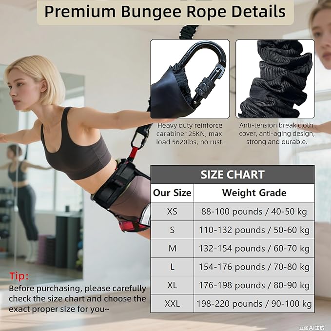 Bungee Fitness Set, Heavy Resistance Band Set, Professional 4D Yoga Bungee Rope Workout Equipment W/6 Sizes, for Home Gym Training & Fitness(Not for Extreme Sports)-GravixFit