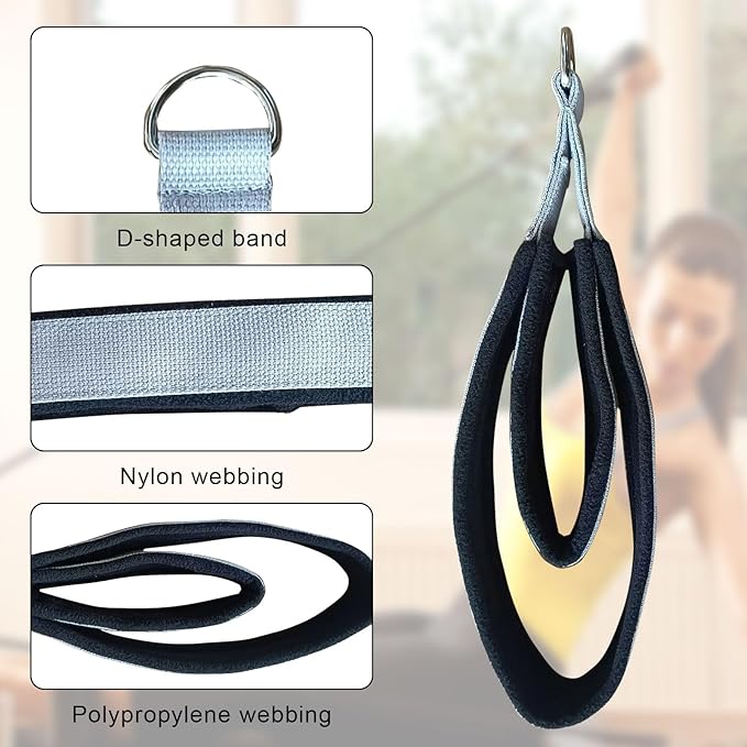 Pilates Double Loop Straps for Reformer, D Ring Straps Handle, Yoga Exercise Straps, 2 PCS-GravixFit