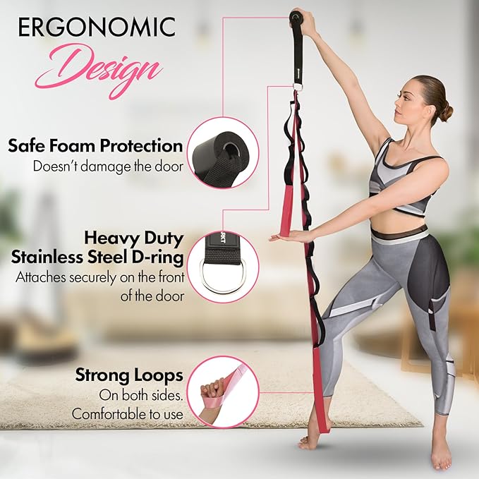 10-Loop Yoga Strap with Door Anchor – Stretch Strap for Flexibility, Deep Stretching, and Improved Balance – Perfect Yoga Accessory for All Fitness Levels-GravixFit