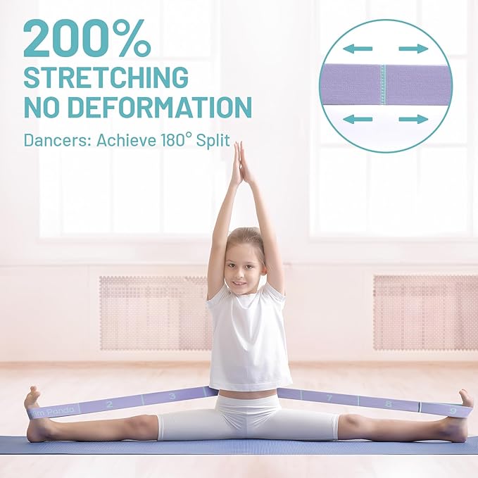 Slim Panda Stretch Strap, Dance Stretch Bands Flexibility, Elastic Yoga Stretching Strap with 9 Loops for Physical Therapy, Pilates, Yoga, Ballet, Gymnastics Stretching Bands for Exercise-GravixFit