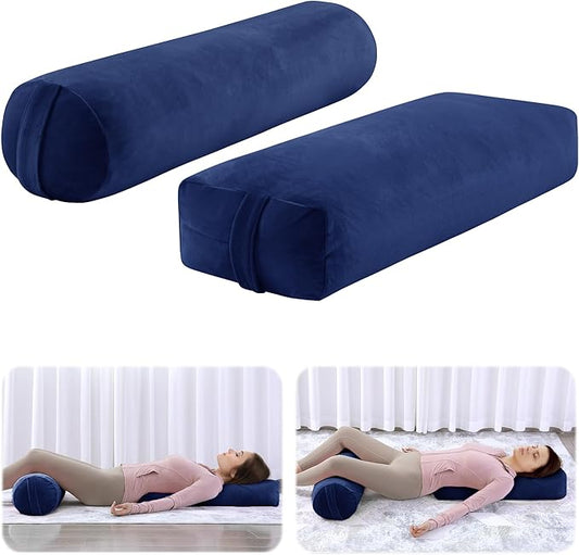 ROYALAY 2 Pcs Yoga Bolster Pillow for Restorative Yoga, Rectangular and Cylinder Meditation Pillow Set with Carrying Handles, Supportive Cushion for Exercise Workout Stretching Meditation,Dark Blue-GravixFit