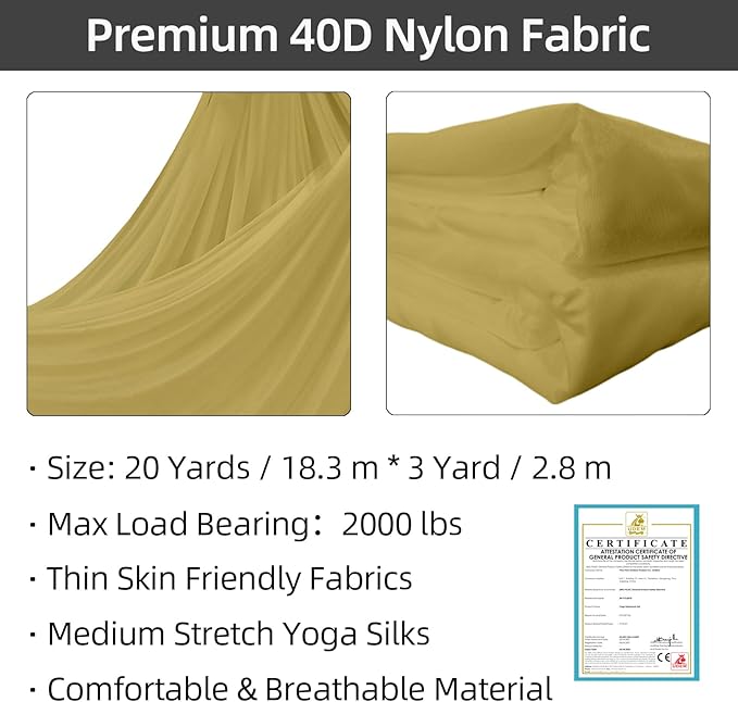 PRIOR FITNESS Aerial Silks Kit Colorful 9/15/20 Yards 40D Nylon Fabric Hammock Set With Hardware & Guide for All Levels Of Aerial Yoga Practice and Acrobatic Flying For Adults Aerial silk-GravixFit