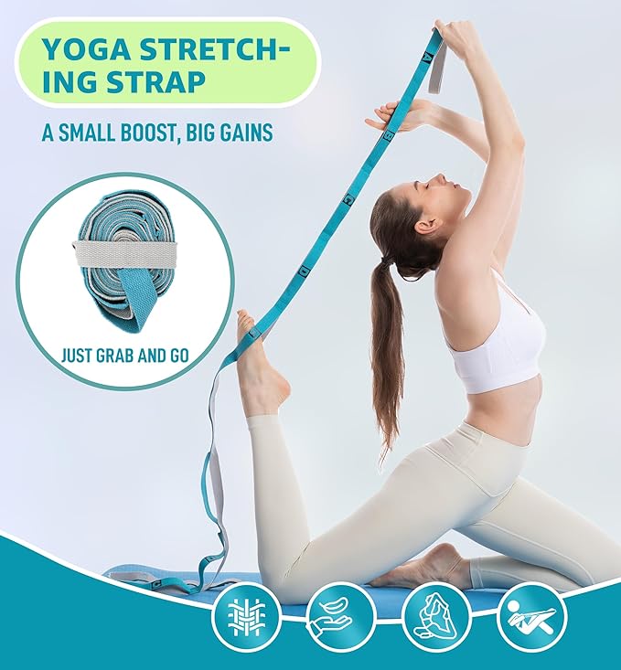 HiRui Stretching Strap Yoga Strap with Door Anchor, 14-Loops Non-Elastic Stretch Straps for Physical Therapy, Pilates, Dance, Gymnastics | Stretch Band with Workout Guide for Women & Men-GravixFit