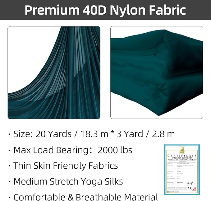 PRIOR FITNESS Aerial Silks Kit Colorful 9/15/20 Yards 40D Nylon Fabric Hammock Set With Hardware & Guide for All Levels Of Aerial Yoga Practice and Acrobatic Flying For Adults Aerial silk-GravixFit