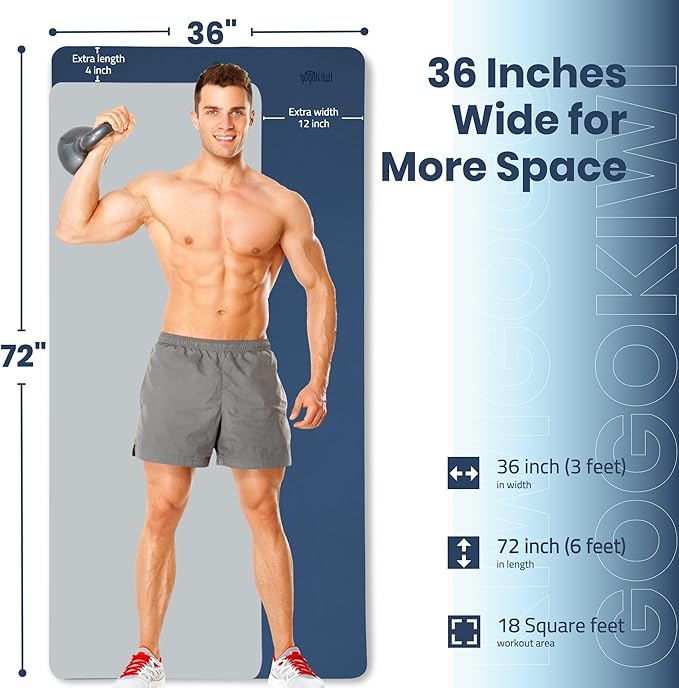Extra Wide Yoga Mat for Men Women (72"L x 36"W) Non Slip Fitness & Exercise Mat with Alignment Marks for Yoga, Pilates, Floor Workouts-GravixFit