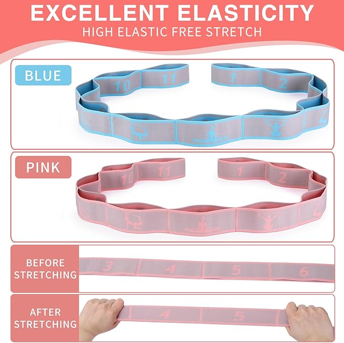 Elastic Yoga Stretching Strap with Loops, CEILIWEN Stretch Straps For Physical Therapy, Pilates Stretch Band, Elastic Exercise Bands, Leg Stretching Strap, Stretch Resistance Bands For Exercise-GravixFit