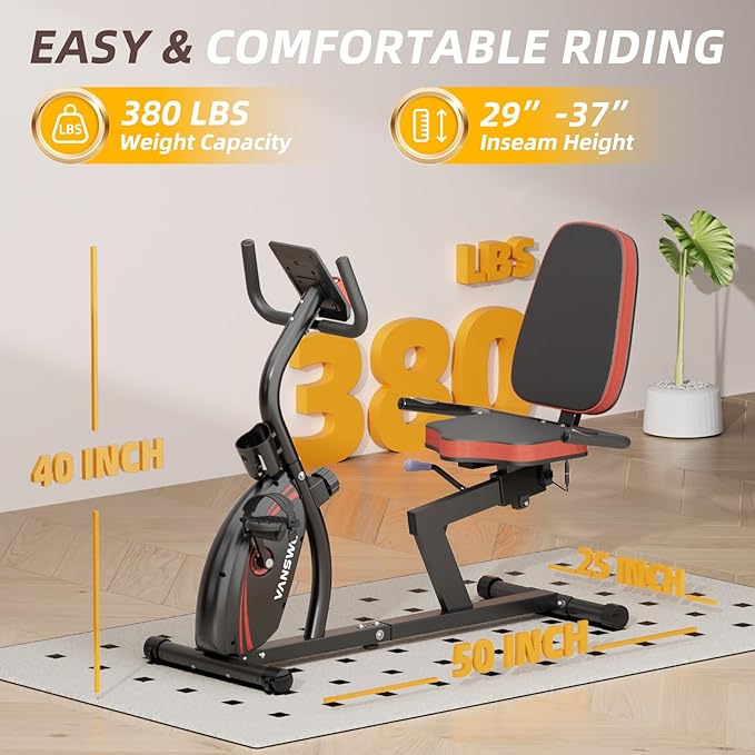 VANSWE Recumbent Exercise Bike for Adults Seniors - Recumbent Bikes for Home with Magnetic Resistance, Bluetooth and App Connectivity, Pulse Sensor-GravixFit