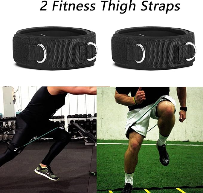 2Pcs Fitness Thigh Straps Soft Neoprene Padded Fitness Leg Exercise Attachment Adjustable Thigh Resistance Belt for Machines Gym Workout Speed Exercise Taekwondo Football Running-GravixFit