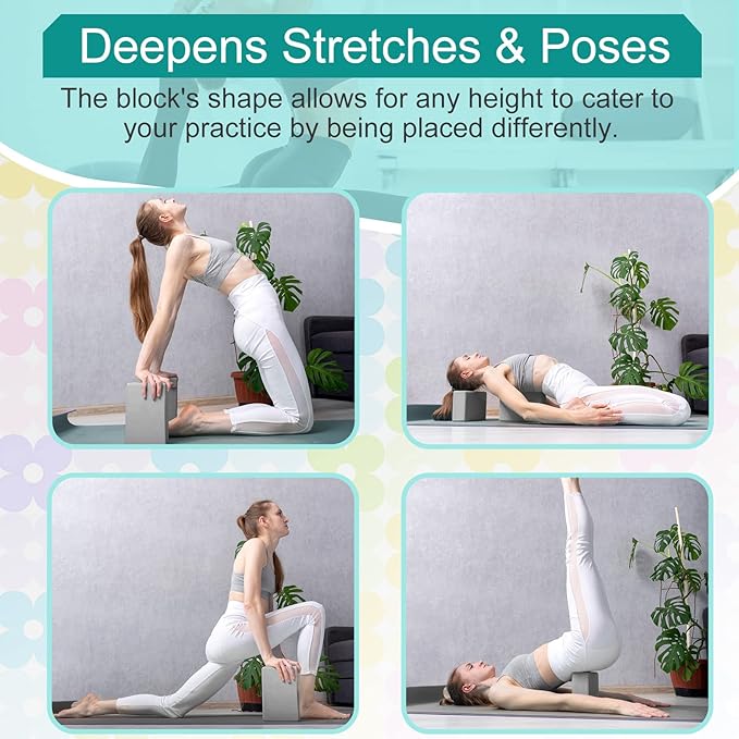 Meooeck 18 Pcs Yoga Block and Strap Set 9 x 6 x 3 Inch EVA Foam Non Slip Brick 8 ft Yoga Straps for Stretching D Ring Design for Back to School Pilates Fitness Workout Exercise-GravixFit