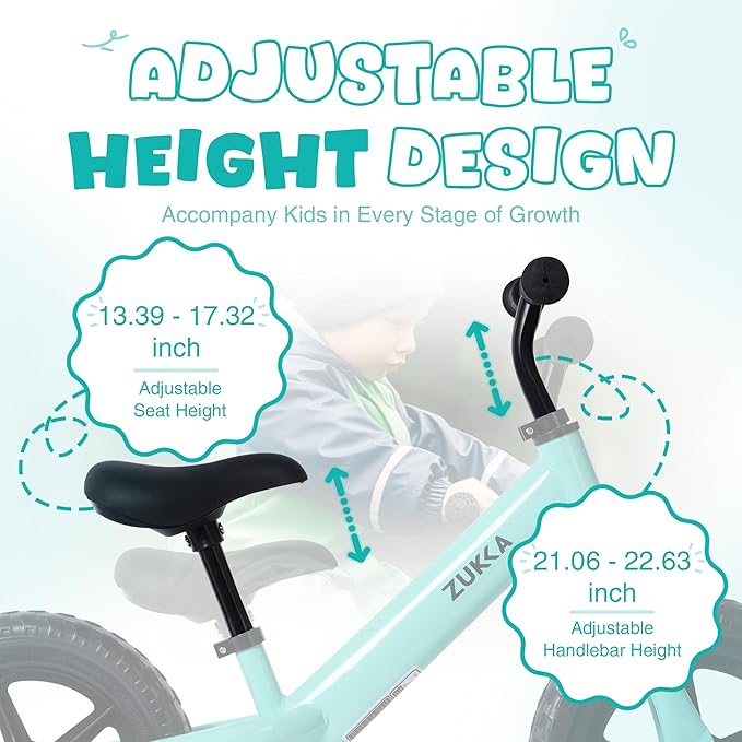 12 inch Toddler Balance Bike Adjustable Handlebar & Seat Anti-Slip Grip Suitable for 2-5 Years Old with Footrest Lightweight for Tolddlers Boys Girls Multiple Colors to Choose-GravixFit