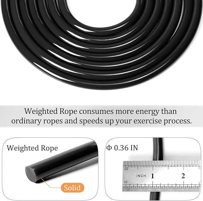 1LB Weighted Jump Ropes for fitness Women Men, Tangle-Free Ball Bearing Rapid Speed Skipping Jump Rope with Adjustable 9mm Cotton & PVC Cord, Aluminum Handles for MMA, Boxing, CrossFit, Weight-loss Workouts