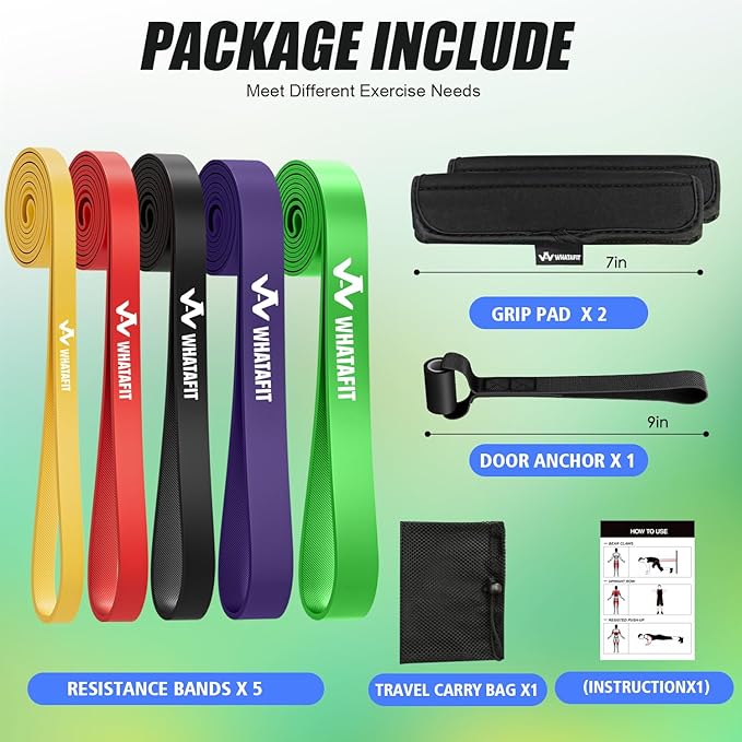 WHATAFIT Resistance Bands, Pull Up Assistance Bands, Exercise Bands, Workout Bands Set for Men and Women Home Fitness, Body Stretching, Strength Training, Physical Therapy-GravixFit