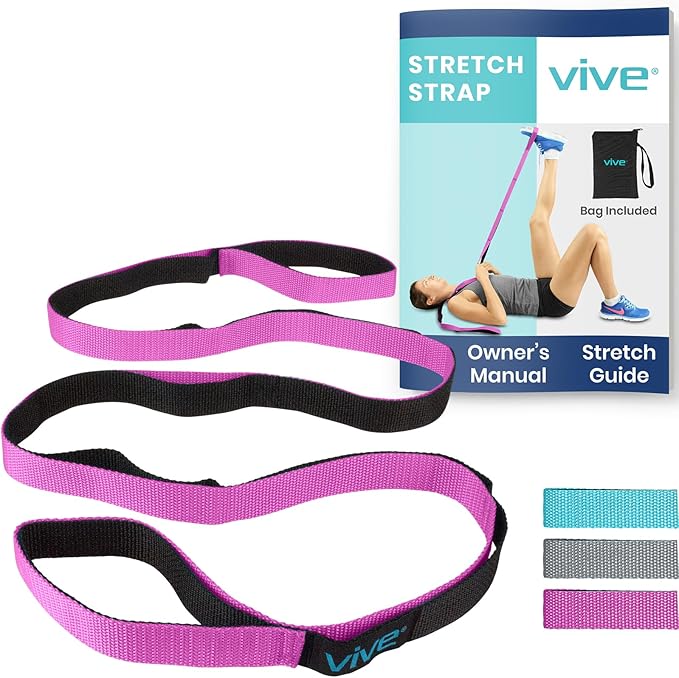 Vive Stretch Strap (75" - 10 Loops) - Leg Stretch Band to Improve Flexibility - Stretching Out Yoga Strap - Exercise and Physical Therapy Belt for Rehab, Pilates and Gymnastics with Guide Book-GravixFit