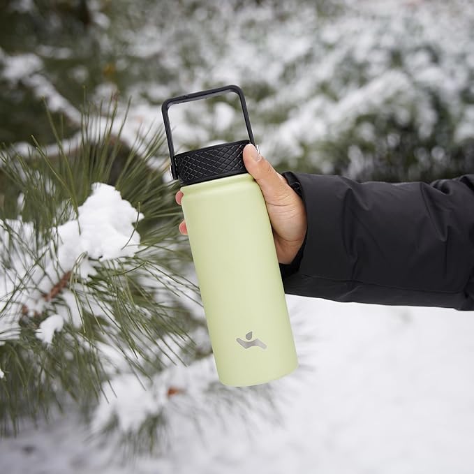 18 oz Insulated Water Bottle Stainless Steel Sport Bottles with 3 Lids,Macaron Green-GravixFit