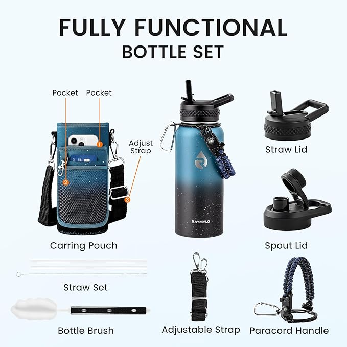 32oz Insulated Water Bottle, Triple Wall Vacuum Stainless Steel Water Bottles - Keeps Cold 48H, Reusable Metal water flask Jug for Gym, Sports, Camping, Hiking,Travel, Midnight Blue Speckle-GravixFit