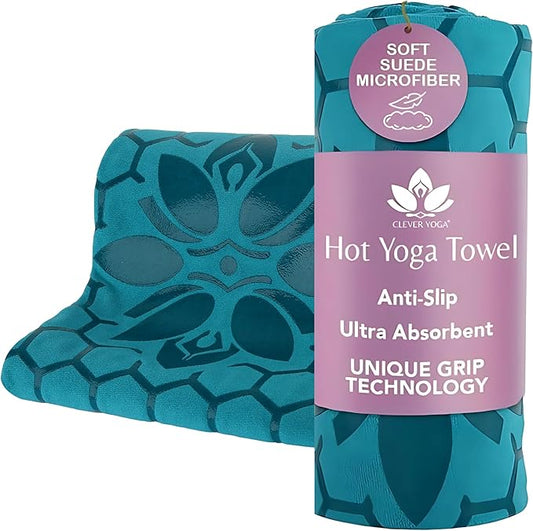 Clever Yoga Non-Slip Hot Yoga Towel – Non-Slip Grip for Hot Yoga, Sweat Absorbent, Honeycomb Silicone Grip, Stays Flat – Ideal for Pilates, Travel, Washable & Lightweight - Turquoise-GravixFit