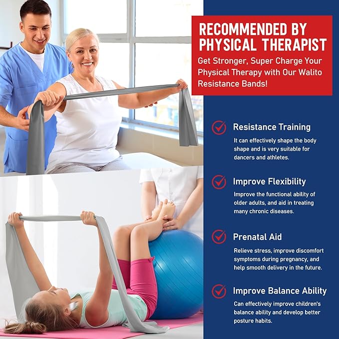 WALITO Resistance Bands for Working Out, Exercise Bands for Women and Men, Workout Bands for Physical Therapy, Stretch, Recovery, Pilates, Rehab, Strength Training and Home Gym-GravixFit