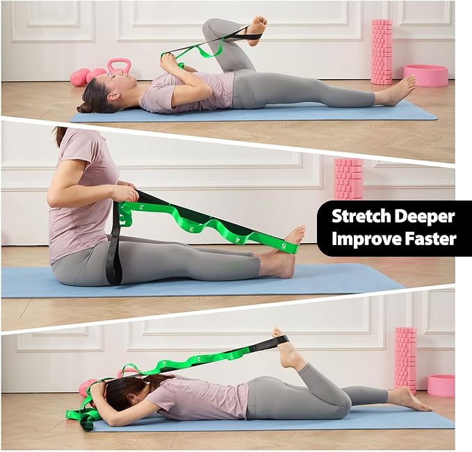 Stretching Strap with 10 Loops-Yoga Strap for Physical Therapy,Home Workout,Pilate & Flexibility Training,Non Elastic Exercise Stretch Band for Hamstring,Leg Stretcher Belt,Flexibility Fascia-GravixFit