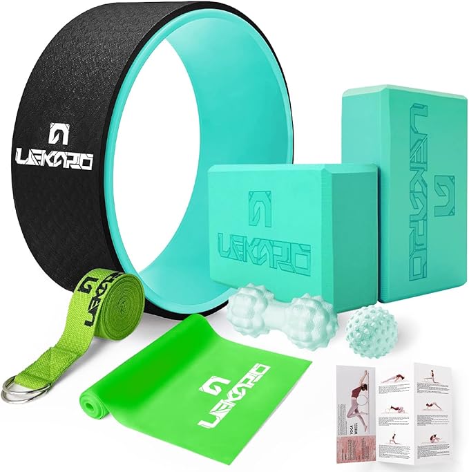 Yoga Wheel Set 9 in 1, Yoga Starter Kit for Beginner, Back Roller for Pain Relief & Deep Tissue Massage, Stretching, Improving Backbends, Size 13''-GravixFit