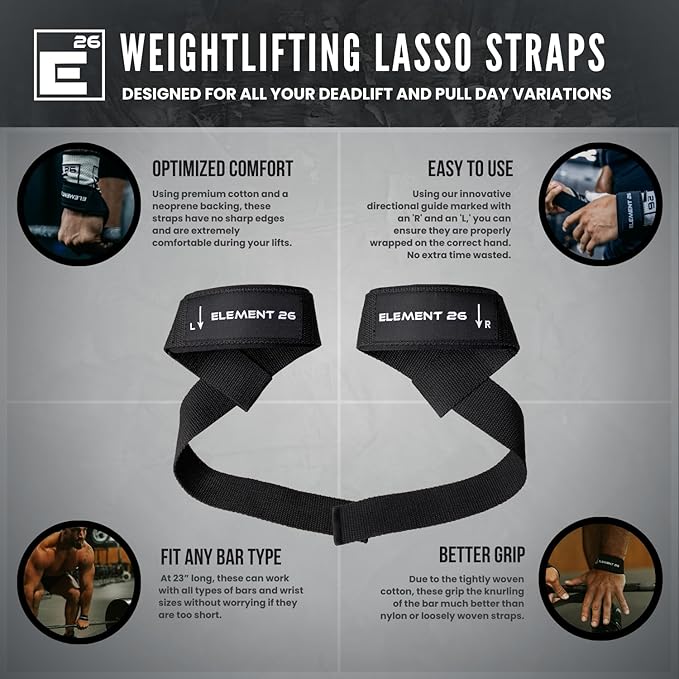 Element 26 Lifting Wrist Straps (Pair) With Guide - Weightlifting & Strength Training Straps for Men and Women-GravixFit