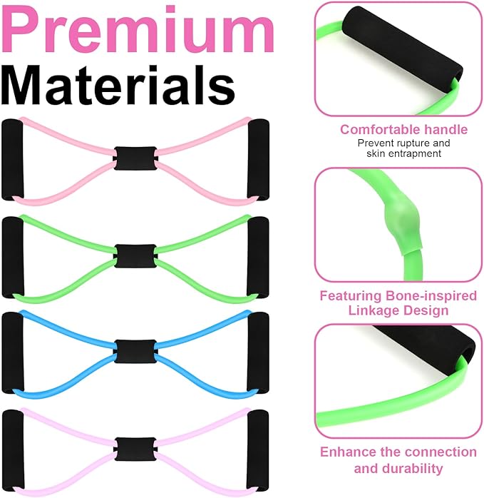 Figure 8 Shaped Resistance Bands -4-Pack Workout Bands with Handles Figure, 8 Exercise Bands for arm Shoulder Stretching, Leg Stretching, Yoga, Pilates, Home Gym Workout Equipment for Women Men-GravixFit