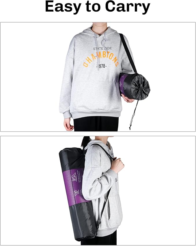 Instructional Travel Yoga Mat with 75 Poses & Exercises - Non-slip Exercise Mat for Home Workout, Includes Carrying Bag - Perfect for Beginners, 68"x24"x0.25"-GravixFit