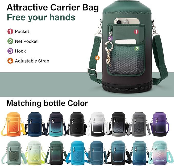 1 Gallon Water Bottle Insulated | Thickened Stainless Steel Vacuum Metal Water Jug | Portable Sports Large for Gym and Hiking with Straw, Carrier Bag, Handle Strap | BPA-Free 128 oz-GravixFit