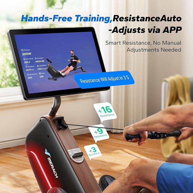 MERACH Rowing Machines for Home, Powerful Electromagnetic Row Machine with 51.2" Extended Rail, 16-Level Handle Resistance Adjustment Rower, 350 LBS Load Capacity, Ergonomic Comfort Seat, Easy Storage-GravixFit