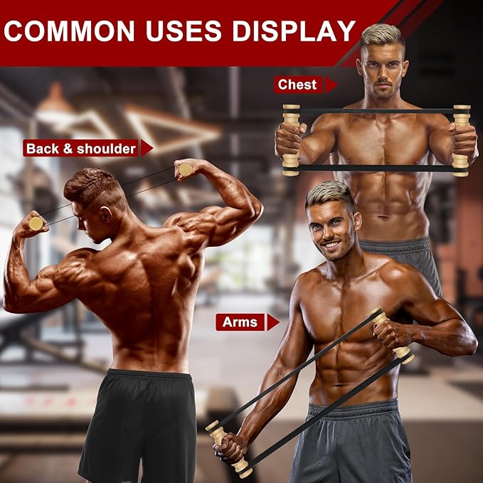 Upgraded Rip Stick - Wooden Rpistick with 6 Elastic Band, Arm Exercise Equipment, Shoulder and Resistance Training, Chest and Core Workout Equipment, Muscle Building Accessories, Home, Gym, Adjustable-GravixFit