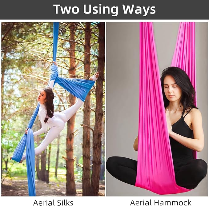 PRIOR FITNESS Aerial Silks Kit Colorful 9/15/20 Yards 40D Nylon Fabric Hammock Set With Hardware & Guide for All Levels Of Aerial Yoga Practice and Acrobatic Flying For Adults Aerial silk-GravixFit